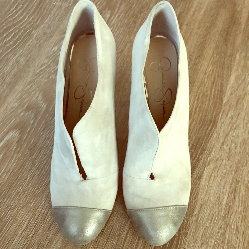 Jessica Simpson Suede Booties with Silver Toe Cap